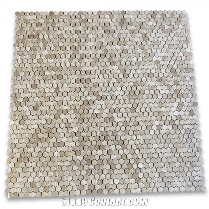 Emperador Light Marble 1 Inch Hexagon Mosaic Tile Polished