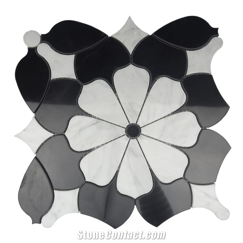 Flower Pattern Waterjet Marble Mosaic Wall Tiles