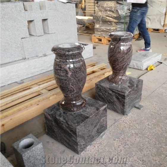 Funeral Accessories Red Polished Granite Vases