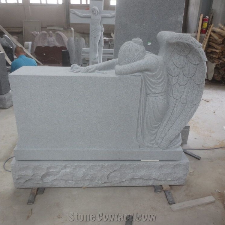 G633 Light Gray Granite Weeping Angel Headstone