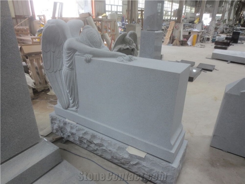 G633 Light Gray Granite Weeping Angel Headstone
