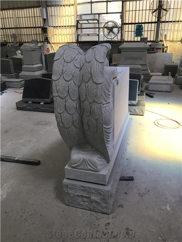 G633 Light Gray Granite Weeping Angel Headstone