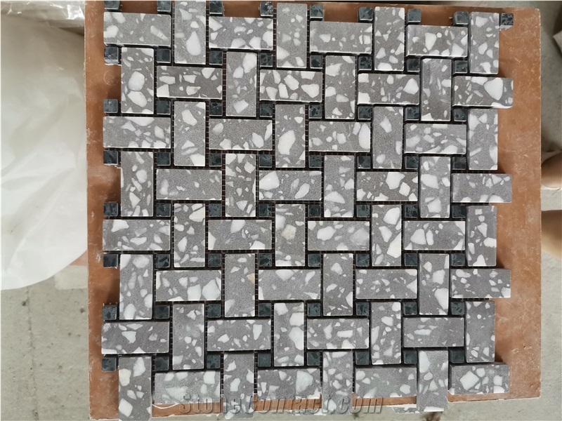 Grey Basketweave Cement Terrazzo Mosaic Tiles