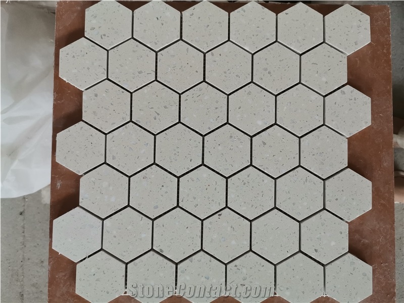 Grey Basketweave Cement Terrazzo Mosaic Tiles