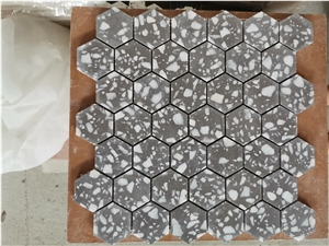 Grey Basketweave Cement Terrazzo Mosaic Tiles