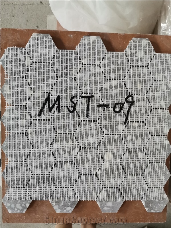 Grey Basketweave Cement Terrazzo Mosaic Tiles