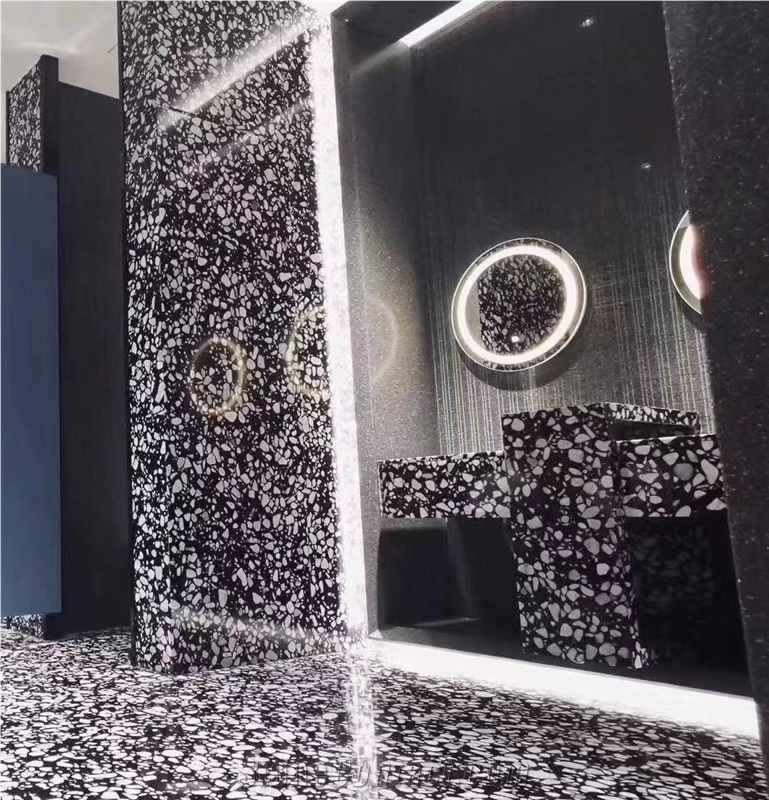 Grey Black Polished Terrazzo Tile, Cement Slabs