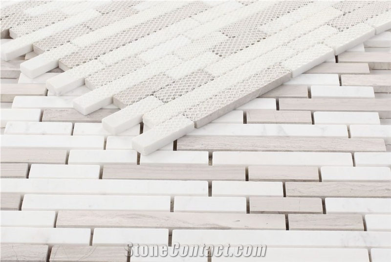 Haisa Grey Stack 12x12 Shower Walls Panel Mosaic Tiles