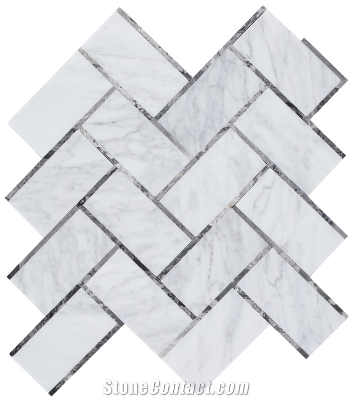 Herringbone Grey 11.75x12 Calacatta Marble Mosaic Tiles