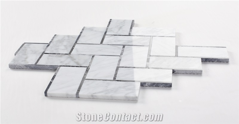 Herringbone Grey 11.75x12 Calacatta Marble Mosaic Tiles