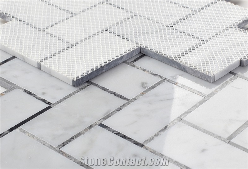 Herringbone Grey 11.75x12 Calacatta Marble Mosaic Tiles