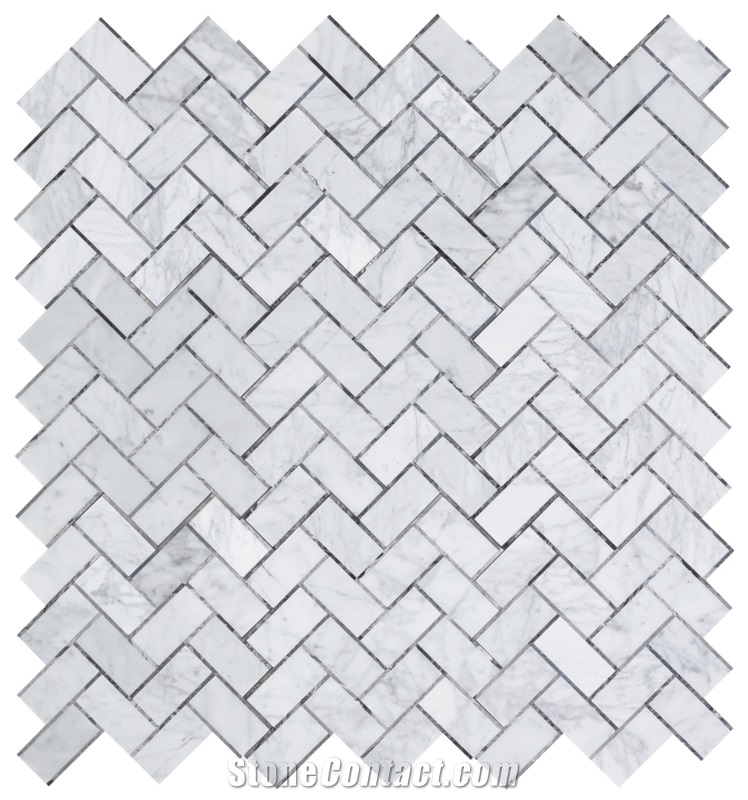 Herringbone Grey 11.75x12 Calacatta Marble Mosaic Tiles