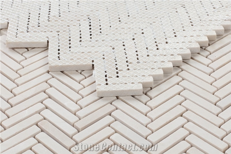 Herringbone Mini Marfil 10.50x11 Mosaic Tile Honed