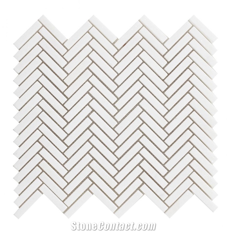 Herringbone Mini Thassos 10.50x11 Shower Mosaic