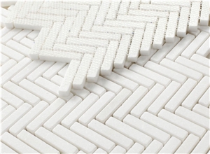 Herringbone Mini Thassos 10.50x11 Shower Mosaic