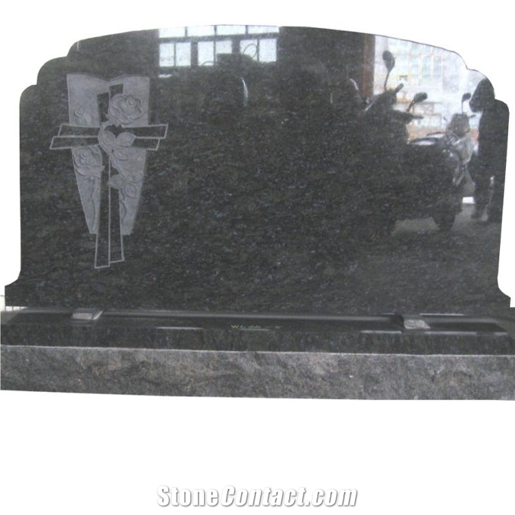 Ice Blue Granite Headstones with Flower Etching