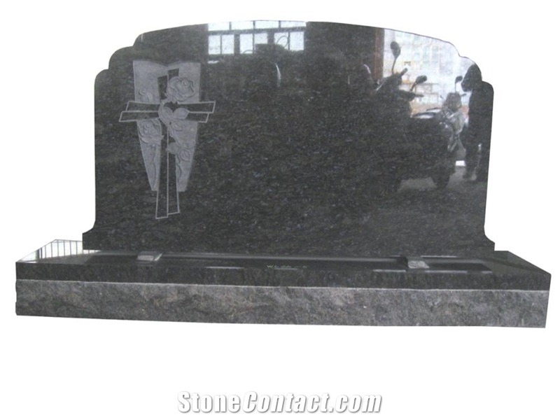 Ice Blue Granite Headstones with Flower Etching