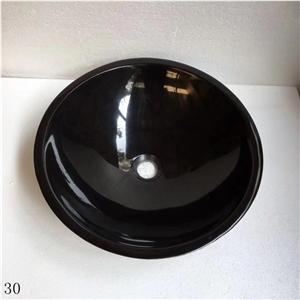 Ink Black Marble Basin Natural Stone Round Basin