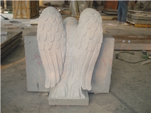 Light Gray Granite Angel Headstone with Flower
