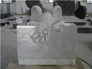 Light Gray Granite Angel Headstone with Flower