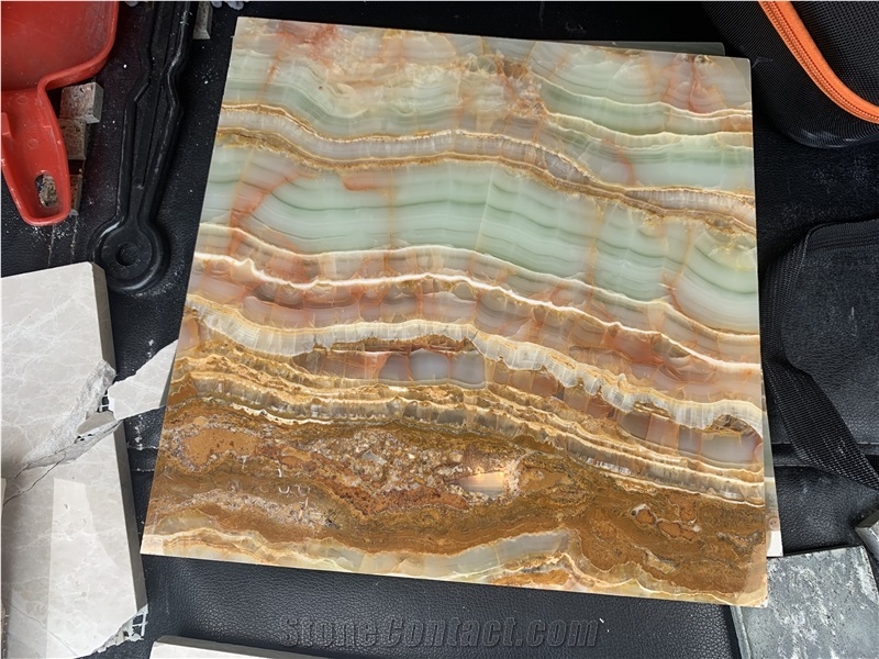 Light Green Onyx Stripe Wood Stone Wall Tiles
