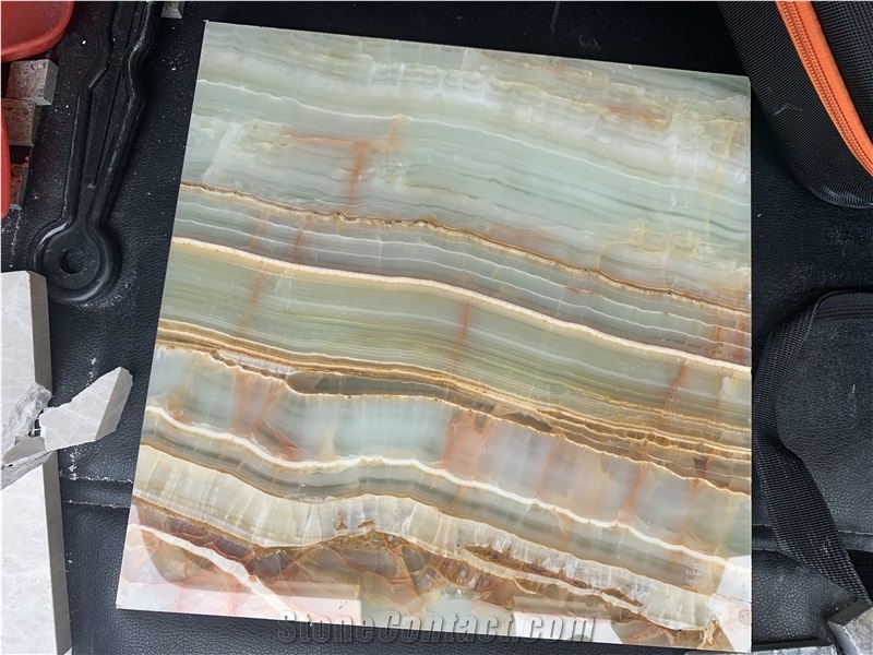 Light Green Onyx Stripe Wood Stone Wall Tiles