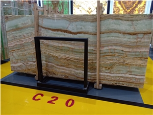 Light Green Onyx Stripe Wood Stone Wall Tiles