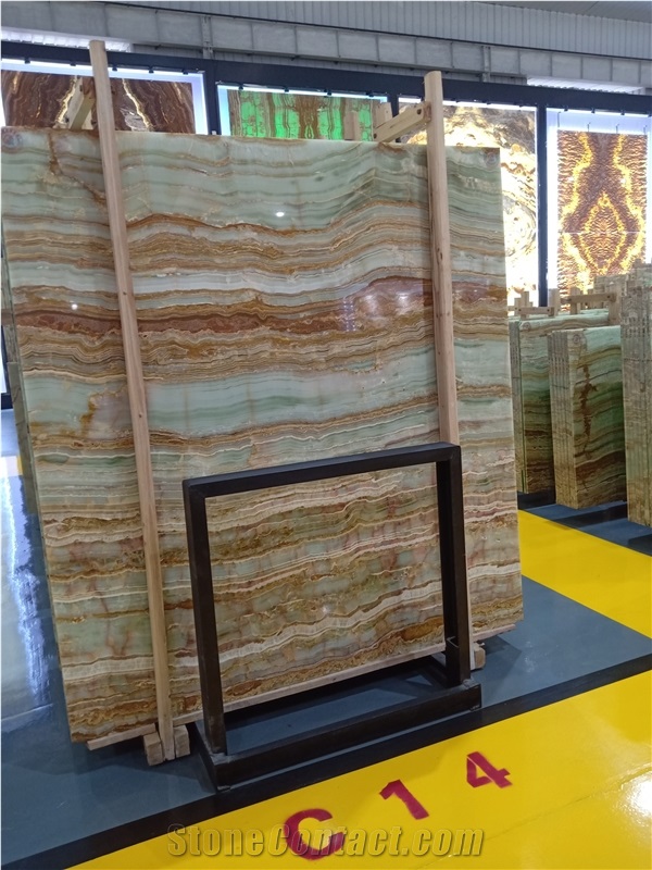 Light Green Onyx Stripe Wood Stone Wall Tiles