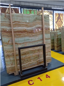 Light Green Onyx Stripe Wood Stone Wall Tiles