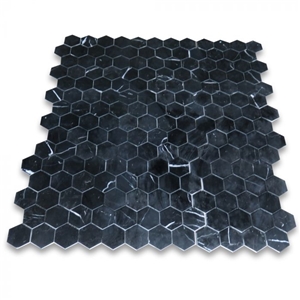 Nero Marquina Black Marble 3" Hexagon Mosaic Tile