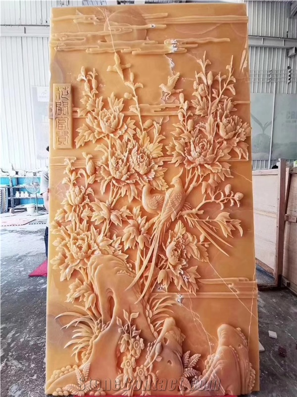 Orange Onyx Stone Wall Relief
