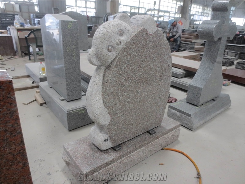 Polished Red Granite Teddy Bear Headstone
