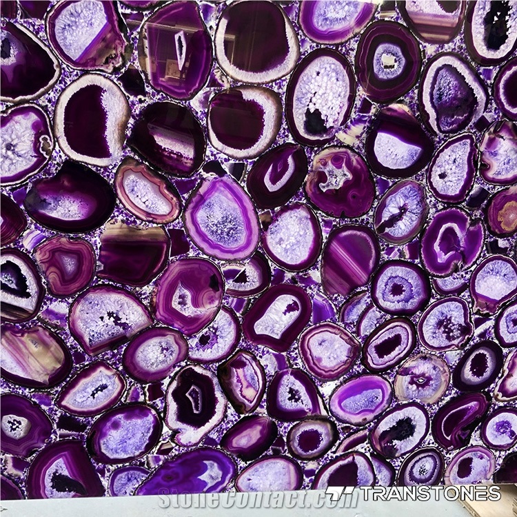 Purple Real Agate Semiprecious Stone Slab