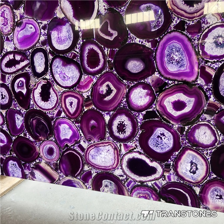 Purple Real Agate Semiprecious Stone Slab
