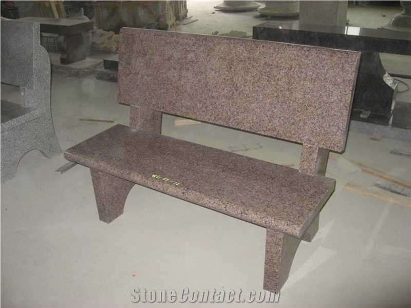 Red Granite Cemetery Usage Outdoor Bench
