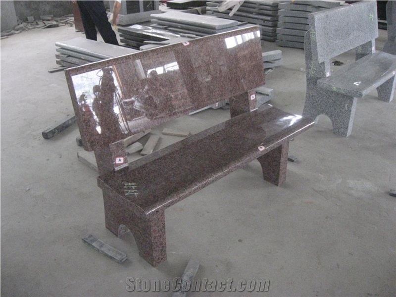 Red Granite Cemetery Usage Outdoor Bench