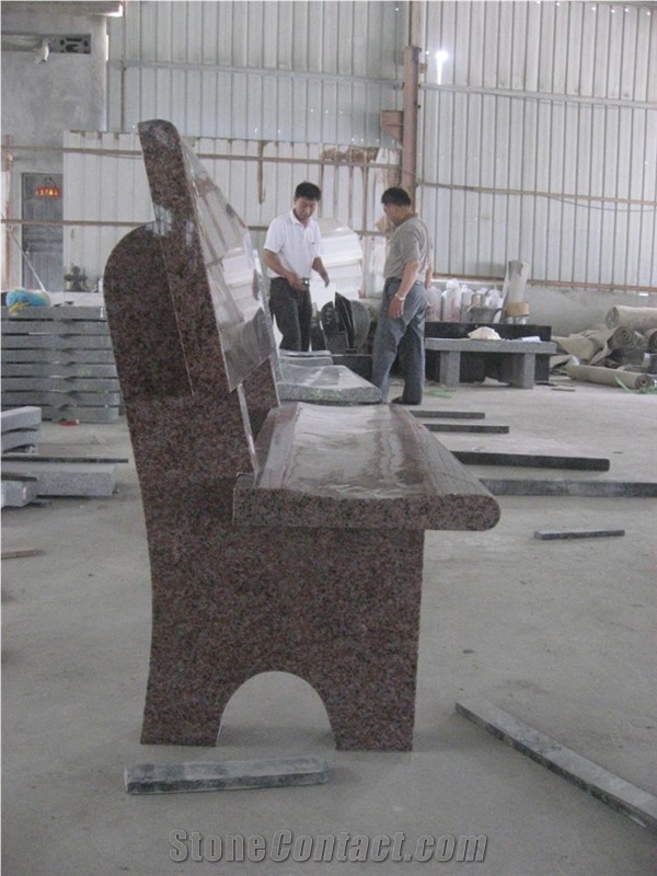 Red Granite Cemetery Usage Outdoor Bench
