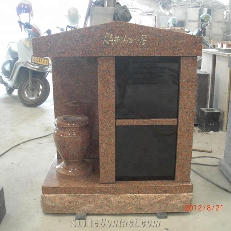 Red Granite Columbarium Niche with Flower Vase