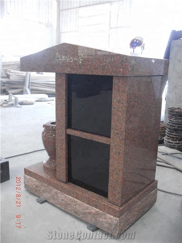 Red Granite Columbarium Niche with Flower Vase