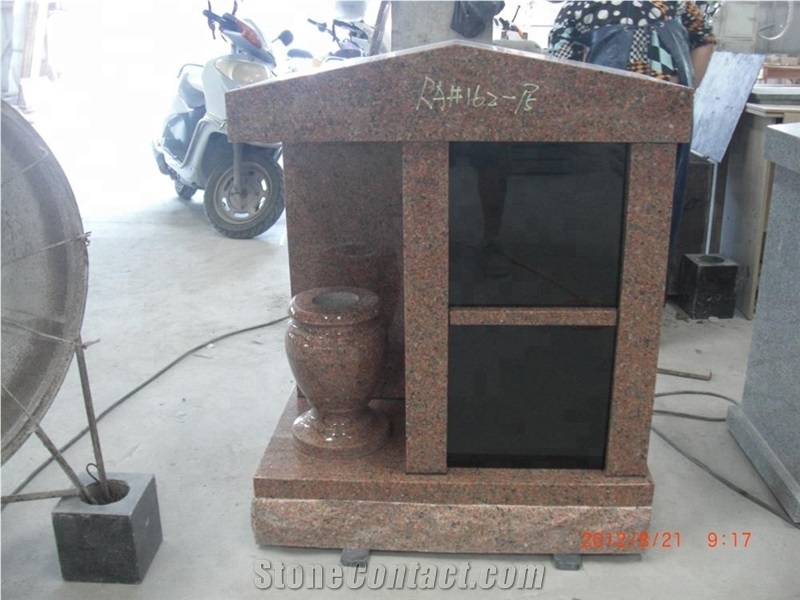 Red Granite Columbarium Niche with Flower Vase