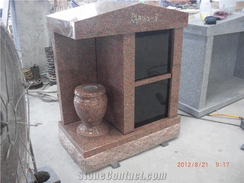 Red Granite Columbarium Niche with Flower Vase