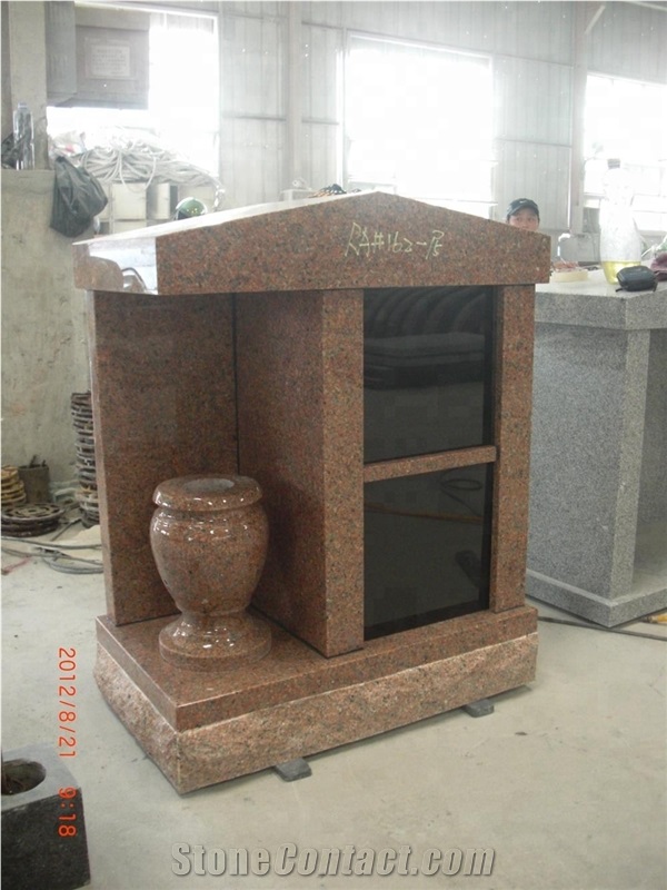 Red Granite Columbarium Niche with Flower Vase