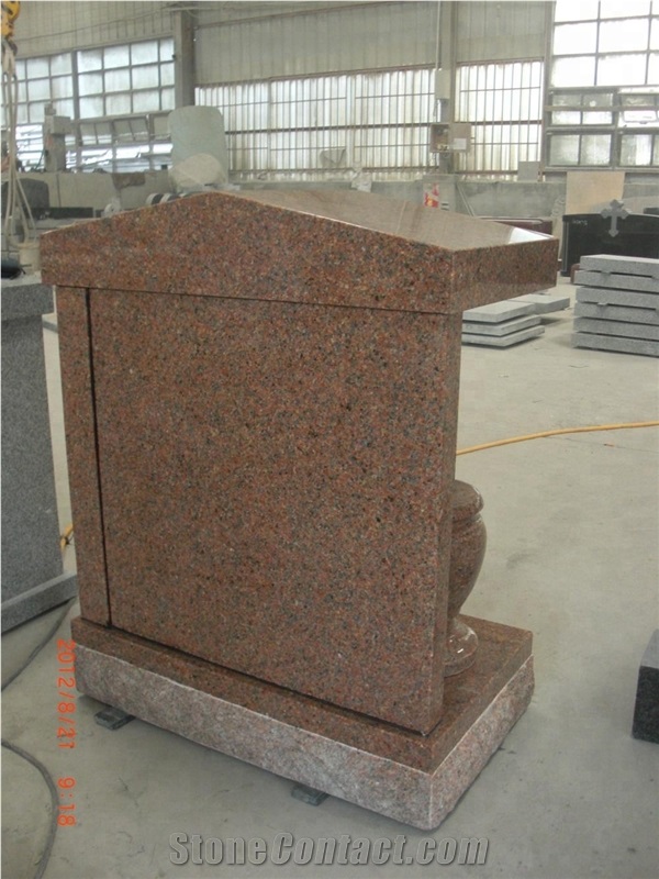 Red Granite Columbarium Niche with Flower Vase