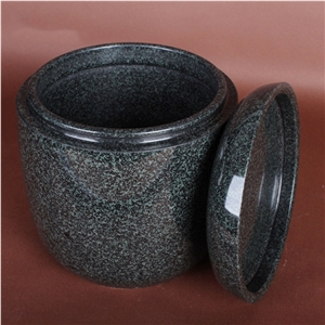 Round Shape Grey Granite Headstone Urn