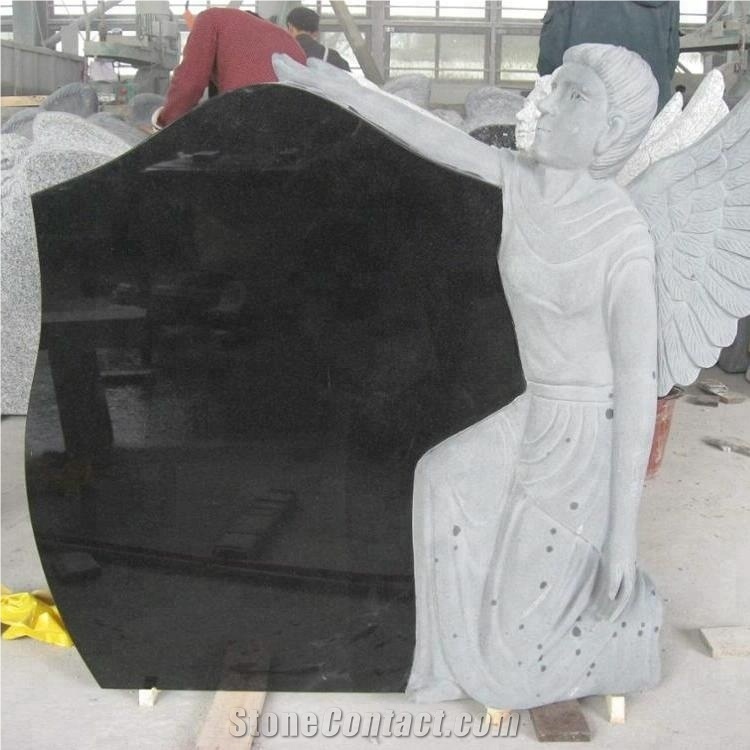 Stone Tombstone with Angel for Modern Burial