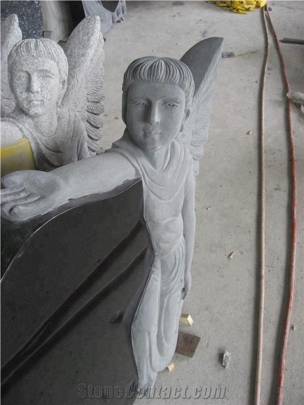 Stone Tombstone with Angel for Modern Burial