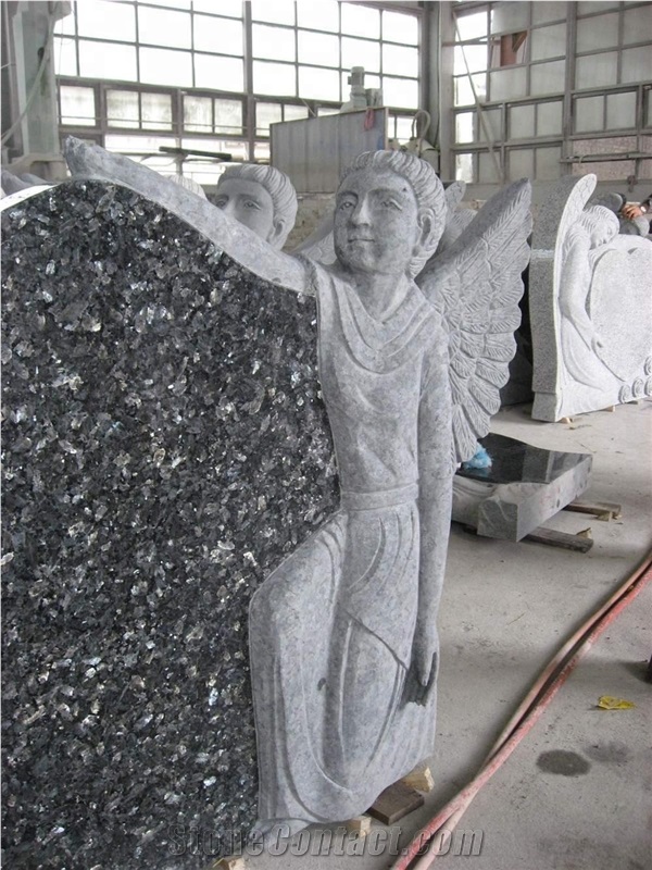 Stone Tombstone with Angel for Modern Burial