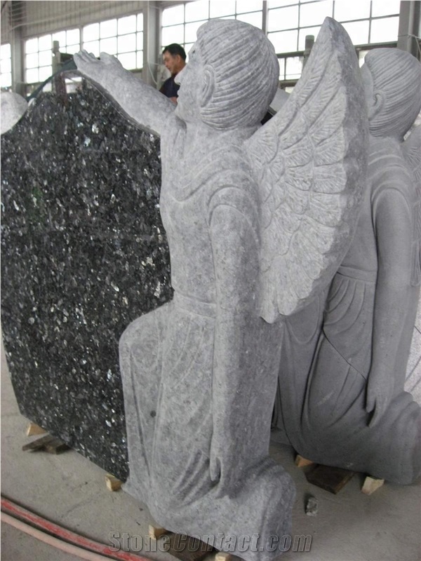 Stone Tombstone with Angel for Modern Burial