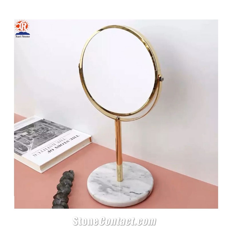 Unique Gold Mirror with Natural Marble Base
