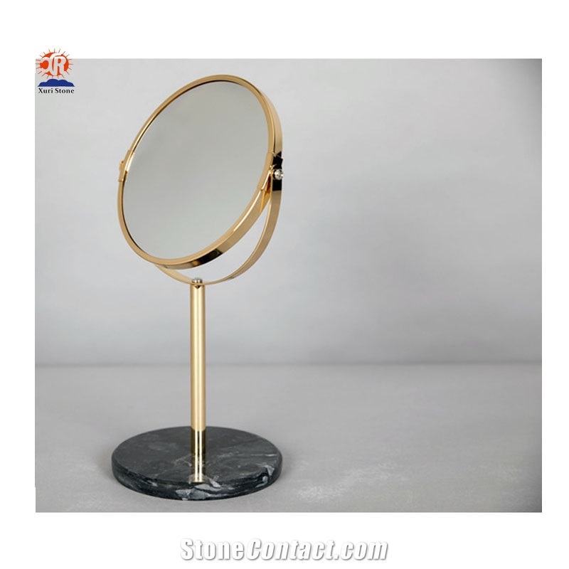 Unique Gold Mirror with Natural Marble Base